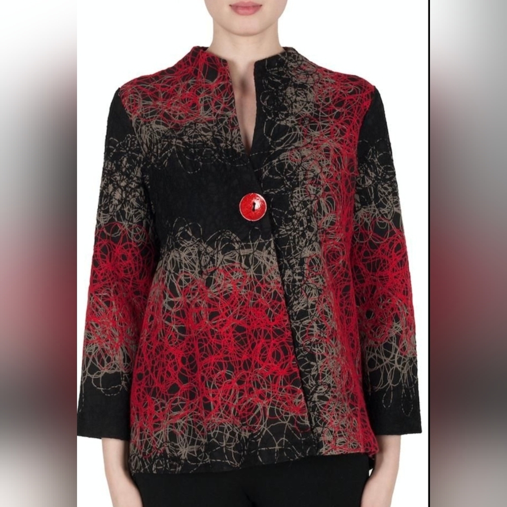 Joseph Ribkoff Wearable String Art Single Button Sweater Jacket Size 8